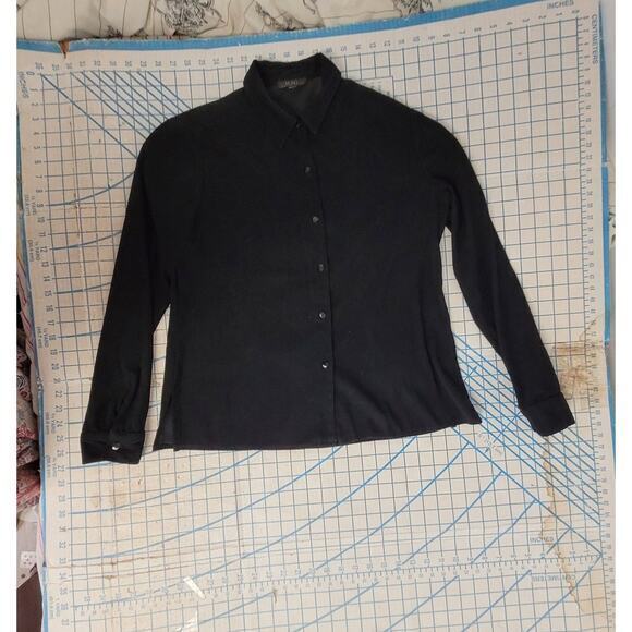 BCBG‎ MaxAzria Vintage Black Microfiber Faceted Button Up Dess Shirt Blouse - Picture 5 of 16
